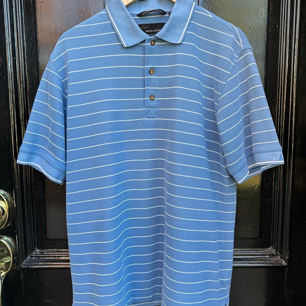 Blue Striped Greg Norman Golf Polo Shirt